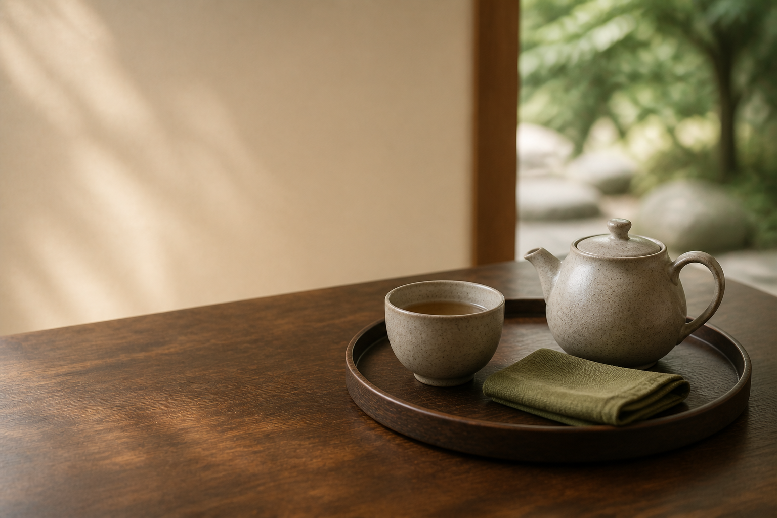 木の盆に置かれた茶器