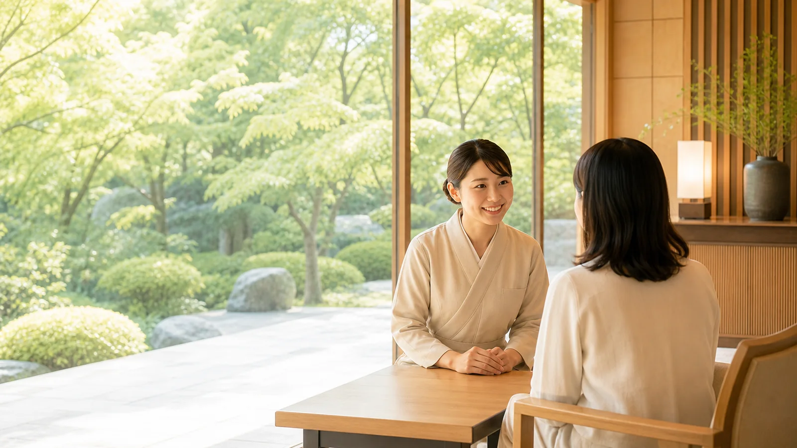 宿でお客様に向き合うスタッフのイメージ